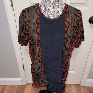 Karibo vintage black boho ethnic tribal Aztec print blouse L